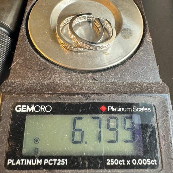 VTG Sterling Silver 925 Cubic Zirconia Channel Set Hoop Earrings Size 1'' Length - Picture 7 of 7